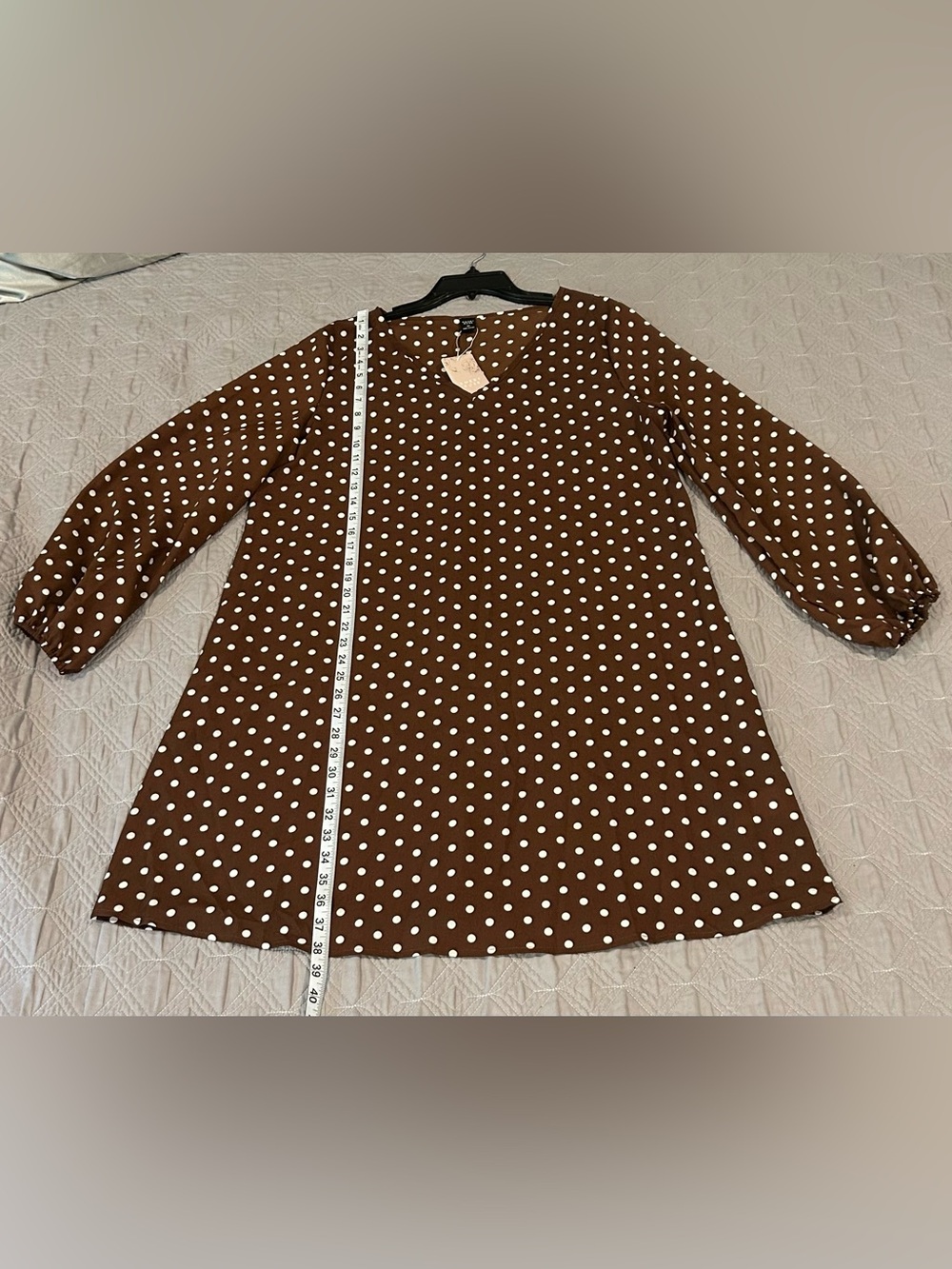 Emory Rose Polka Dot Long Sleeve Brown Shift Dress